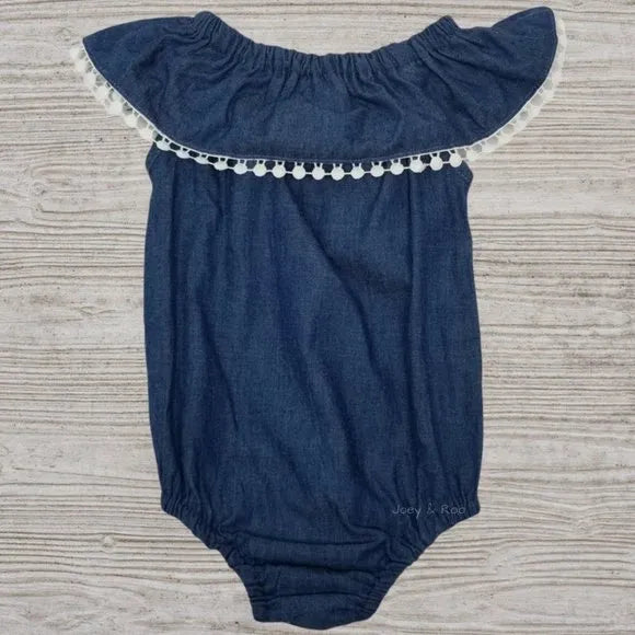 12-18M Chambray Pom Pom Bodysuit