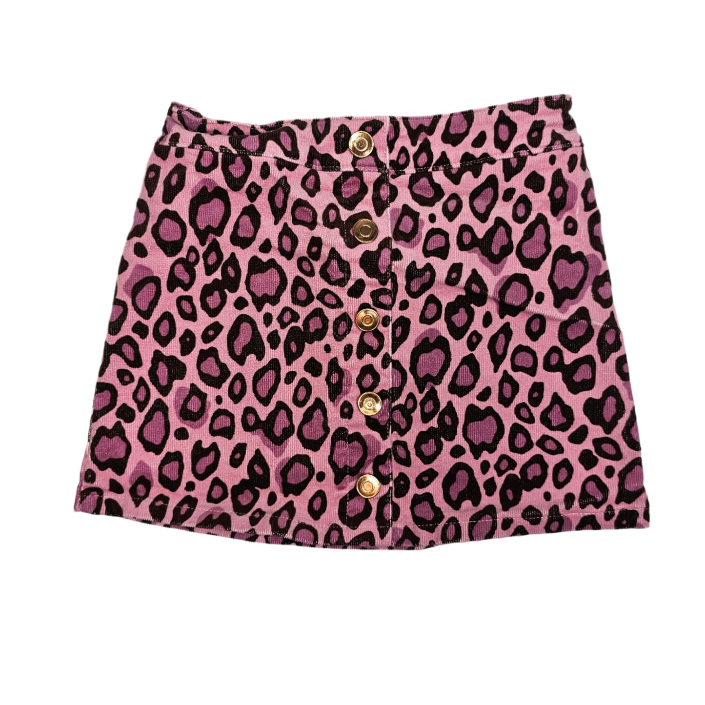 4 Pink Leopard Button Corduroy Mini Skirt
