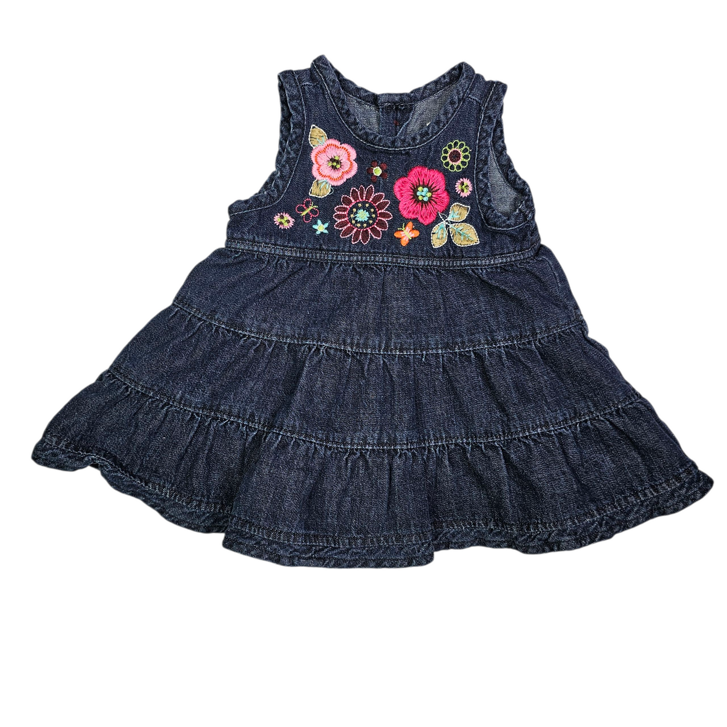 Place 0-3M Denim Embroidered Dress