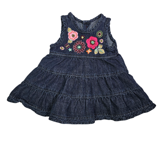 Place 0-3M Denim Embroidered Dress