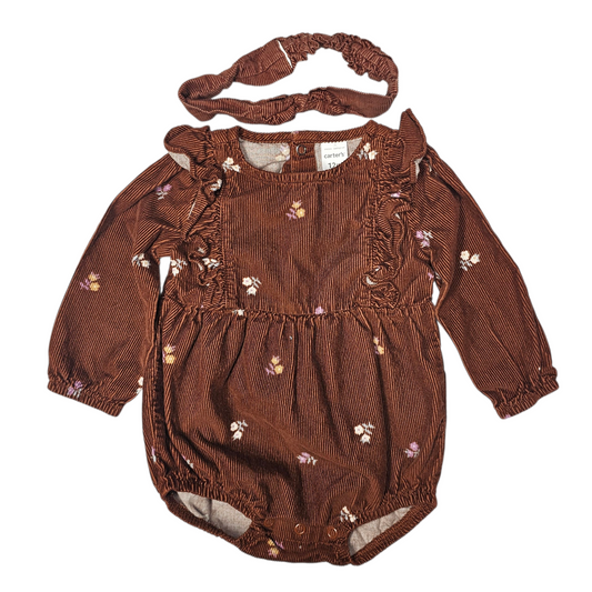 Carter's 12M Corduroy Brown Floral Dress & Headband