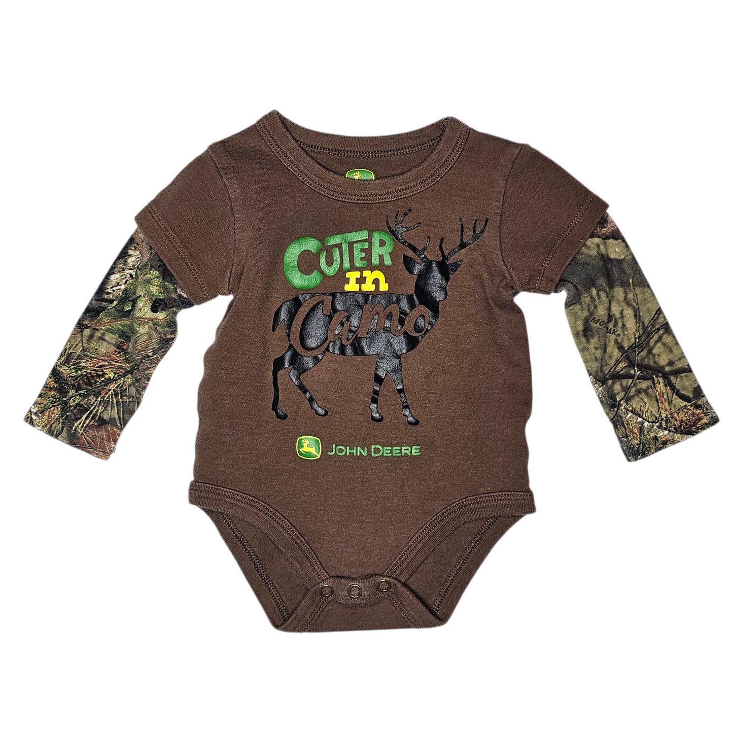 John Deere 3-6M Brown Camo Bodysuit