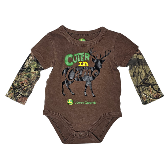 John Deere 3-6M Brown Camo Bodysuit