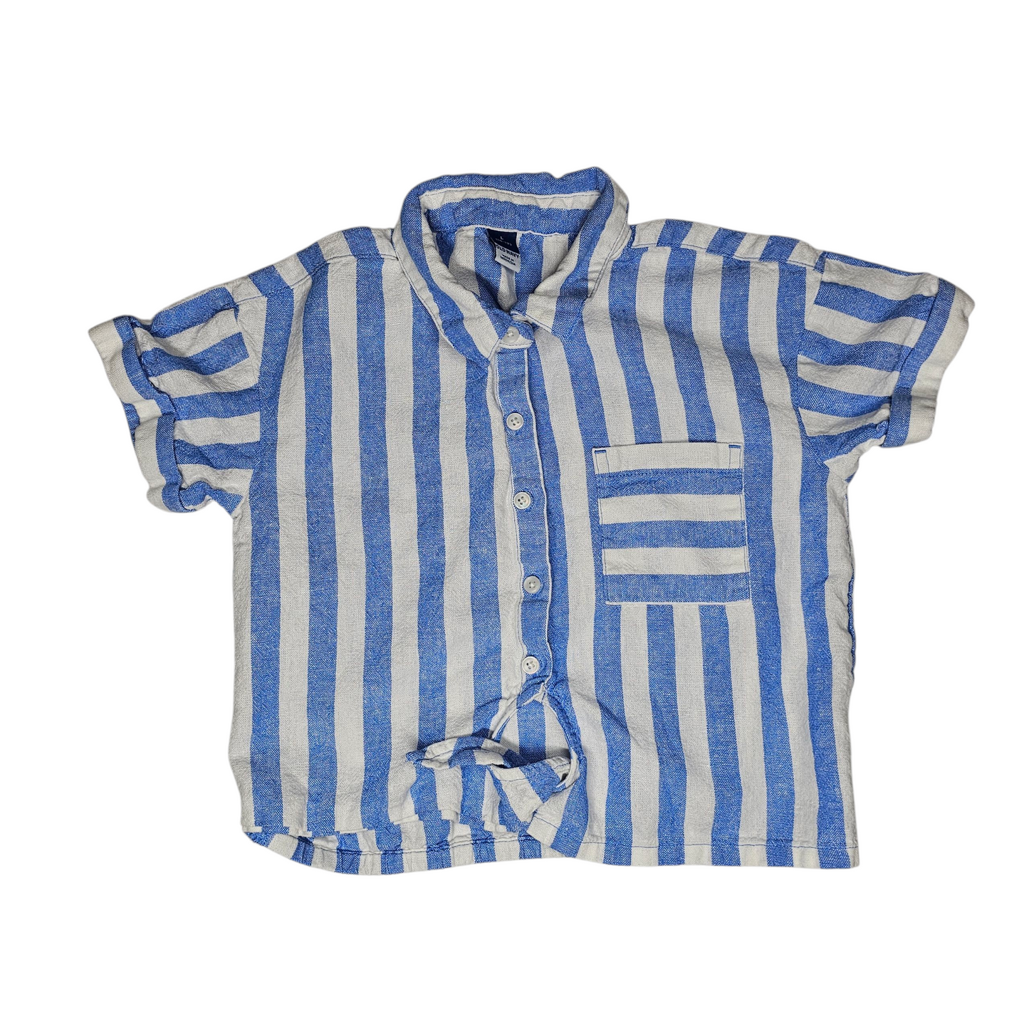 Old Navy L 10/12 Striped Button Tie Front Cropped