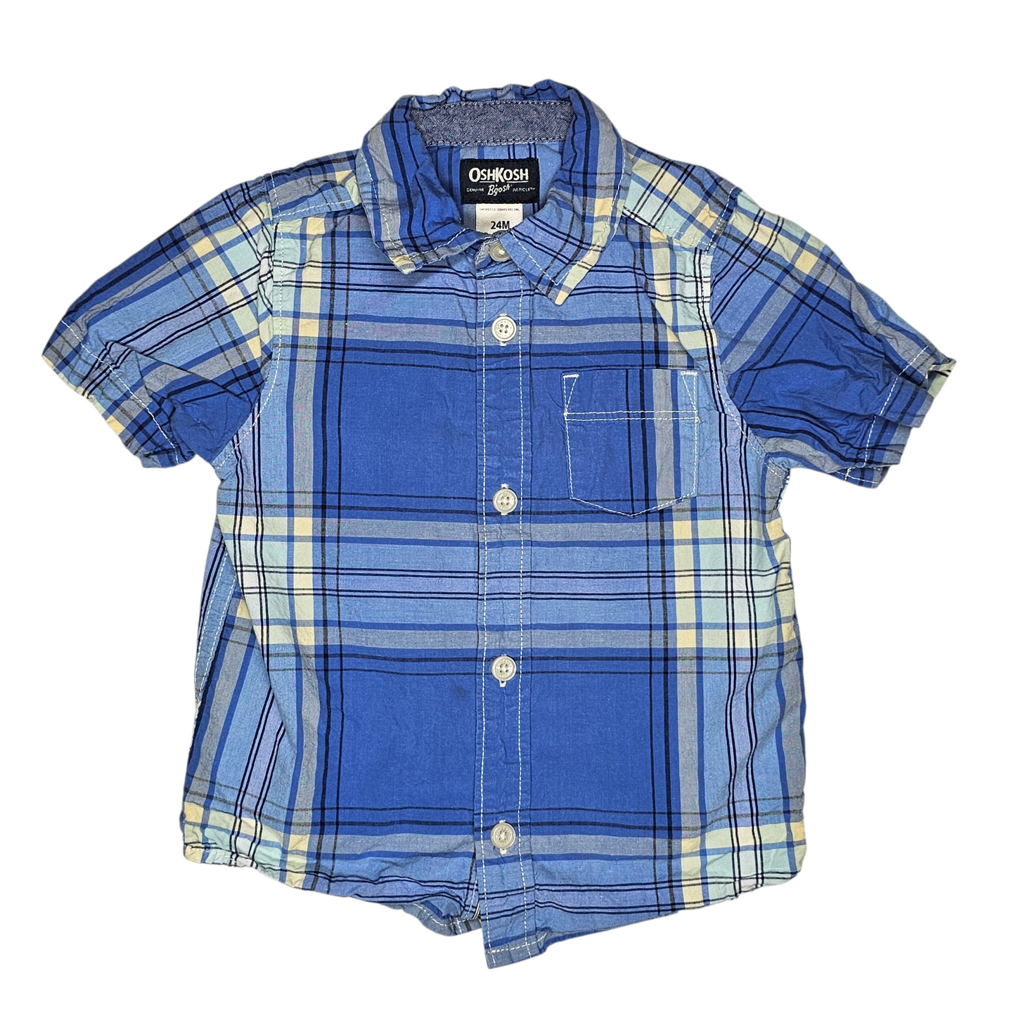 OshKosh 24M Blue Plaid Button Short Sleeve