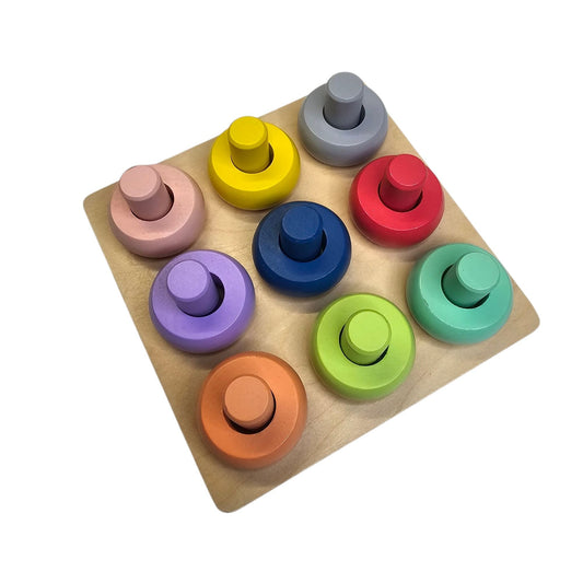Wooden Montessori Color Sorting Stacking Ring Puzzle Board