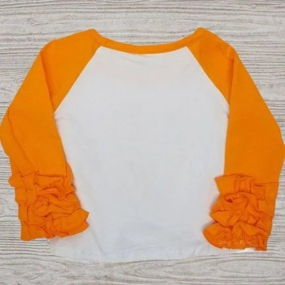 Pumpkin Ruffle Sleeve Tie Front Top