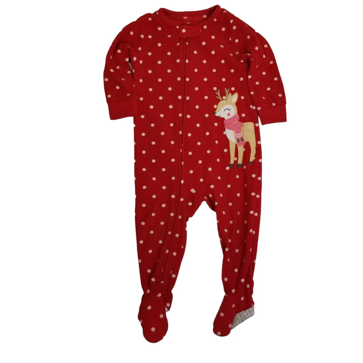 Carter's 12M Fleece Polka Dot Reindeer Footie Pajamas