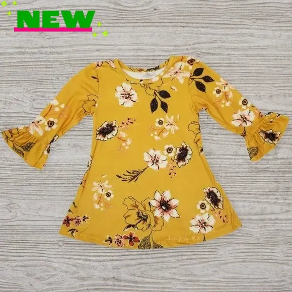 Mustard Floral Bell Sleeve Dress