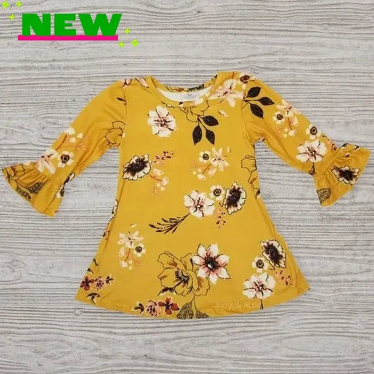 Mustard Floral Bell Sleeve Dress