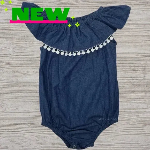 12-18M Chambray Pom Pom Bodysuit