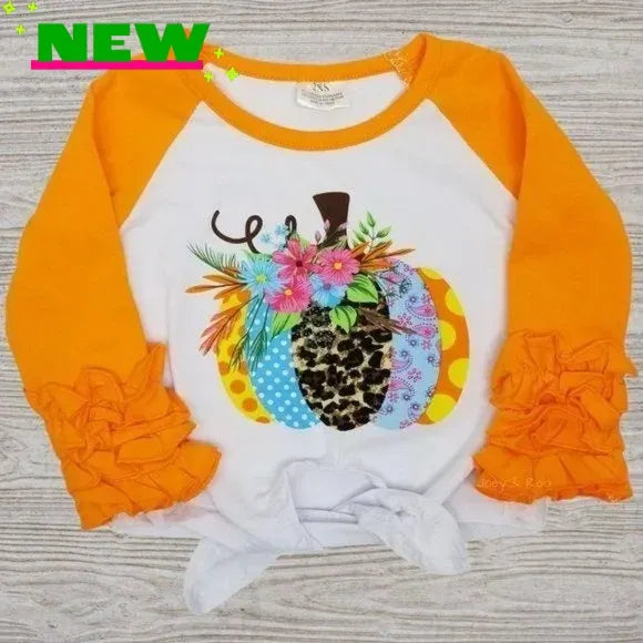 Pumpkin Ruffle Sleeve Tie Front Top