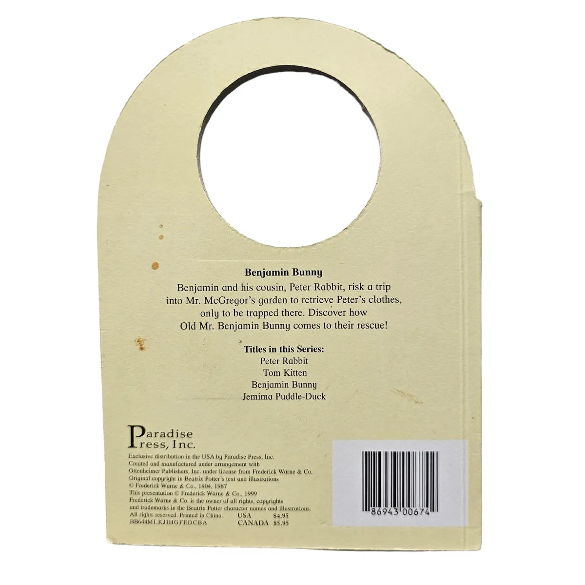 Beatrix Potter Doorknob Book Benjamin Bunny