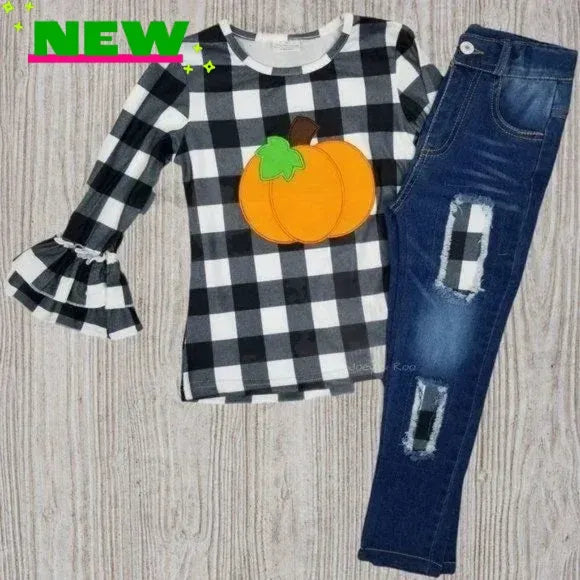 Checkered Pumpkin Fall Set