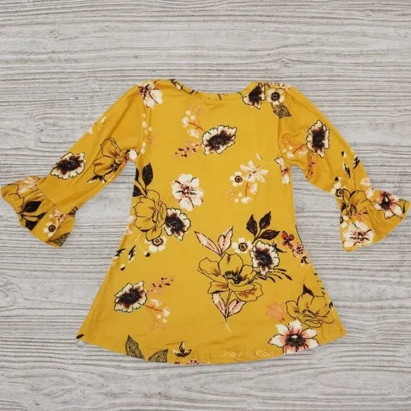 Mustard Floral Bell Sleeve Dress